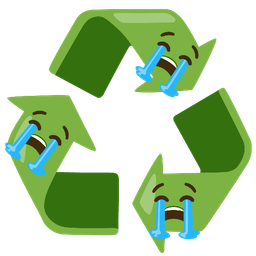 recycling symbol and loudly crying face