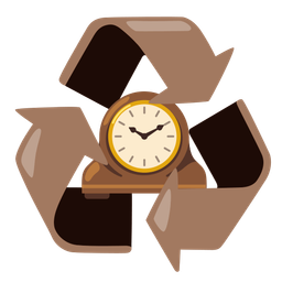 recycling symbol and mantelpiece clock