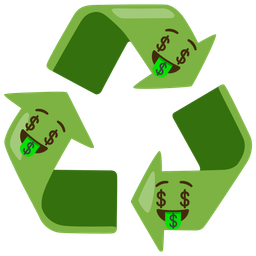 Recycling symbol and Money-mouth face