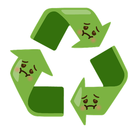 recycling symbol and nauseated face