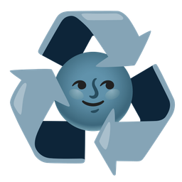 recycling symbol and new moon face