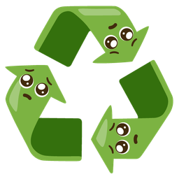 recycling symbol and pleading face