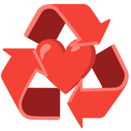 recycling symbol and red heart