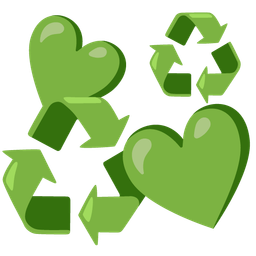recycling symbol and revolving hearts