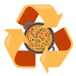 recycling symbol and shallow pan of food