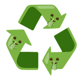 recycling symbol and shushing face