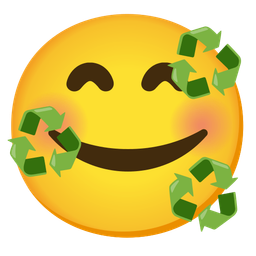 Recycling symbol and Smiling face with hearts