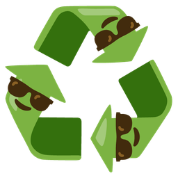 recycling symbol and smiling face with sunglasses