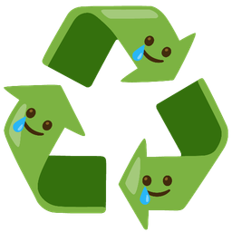 Recycling symbol and Smiling face with tear
