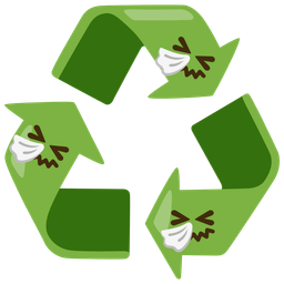 recycling symbol and sneezing face