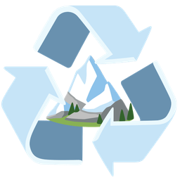 recycling symbol and snow-capped mountain
