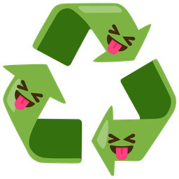 recycling symbol and squinting face with tongue
