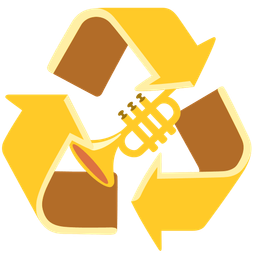 recycling symbol and trumpet