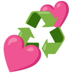 recycling symbol and two hearts