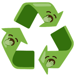 recycling symbol and yawning face