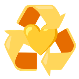 recycling symbol and yellow heart
