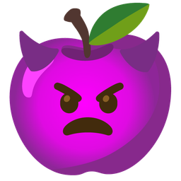 red apple and angry face with horns