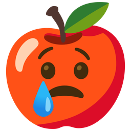 red apple and crying face