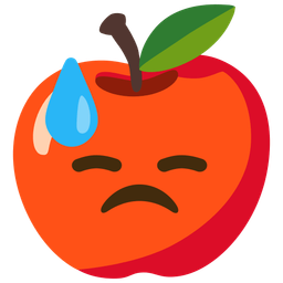 red apple and downcast face with sweat