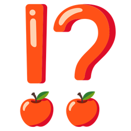 red apple and exclamation question mark