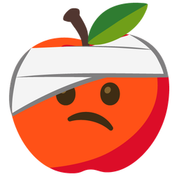 red apple and face with head-bandage