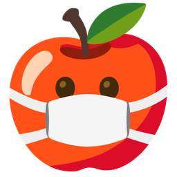 red apple and face with medical mask