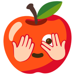 red apple and face with peeking eye