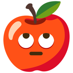red apple and face with rolling eyes