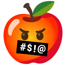 red apple and face with symbols on mouth