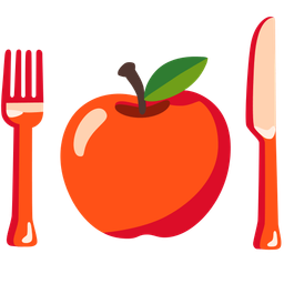 red apple and fork and knife with plate