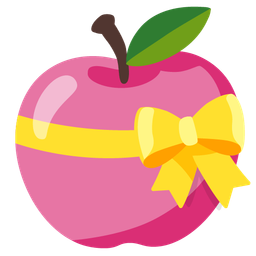 red apple and heart with ribbon