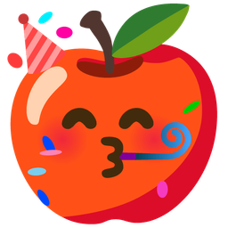 red apple and partying face