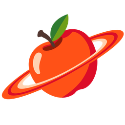 red apple and ringed planet