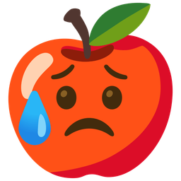 red apple and sad but relieved face