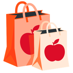 red apple and shopping bags