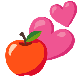 red apple and two hearts