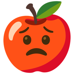 red apple and worried face