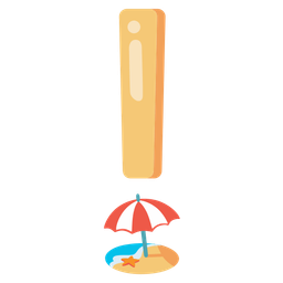 red exclamation mark and beach with umbrella