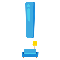 red exclamation mark and couch and lamp
