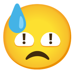 red exclamation mark and downcast face with sweat