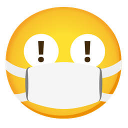 red exclamation mark and face with medical mask