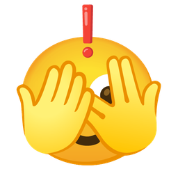 red exclamation mark and face with peeking eye