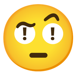 red exclamation mark and face with raised eyebrow