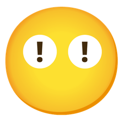 red exclamation mark and face without mouth