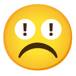 red exclamation mark and frowning face