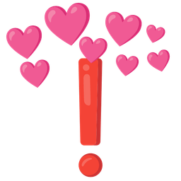 red exclamation mark and heart with arrow