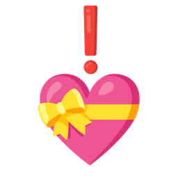 red exclamation mark and heart with ribbon