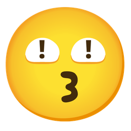 Red exclamation mark and Kissing face with smiling eyes