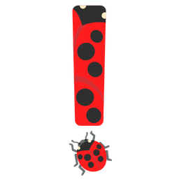 red exclamation mark and lady beetle