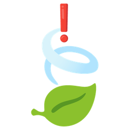 red exclamation mark and leaf fluttering in wind